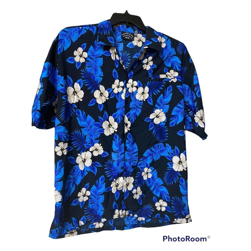 Pacific‎ & Co Button Up Shirt Mens M Blue Floral Hawaiian Short Sleeve *Issue”